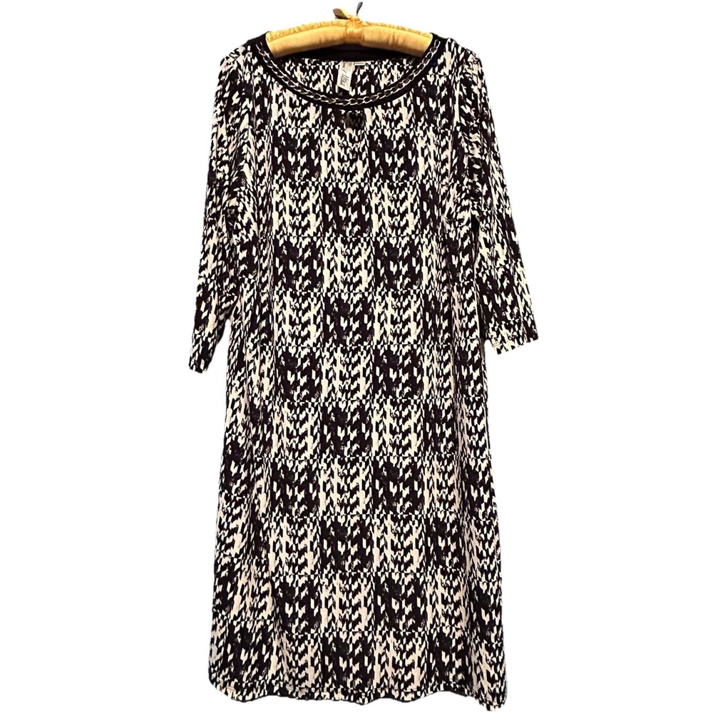 EMMA & MICHELE Shift Dress Sz 1X Abstract‎ Design 3/4 Sleeves Jewel Neck Aztec